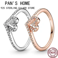 new hot 925 sterling silver luxury wishing bone shining love female pan ring suitable for wedding gift fashion charm jewelry