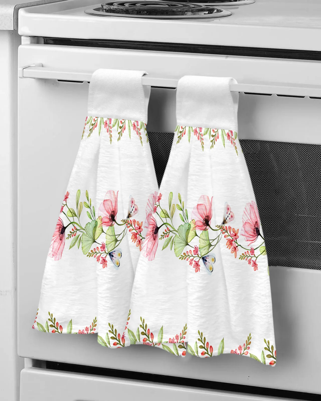 

Poppy Flower Butterfly Plant Hand Towel Bathroom Supplies Absorbent Cloth Dishcloths Hanging Cloth Kitchen Accessories