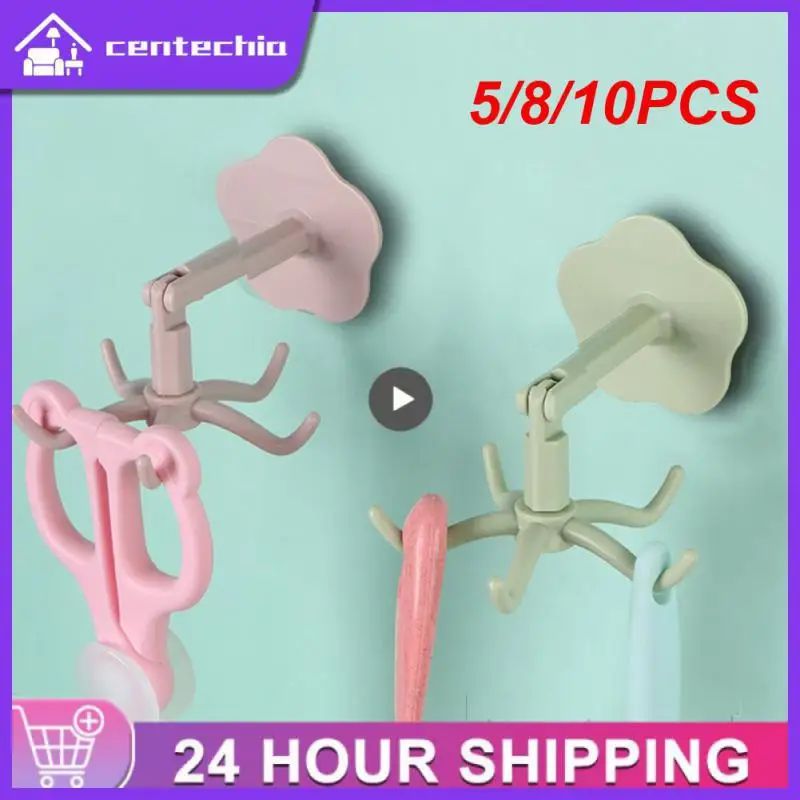 

5/8/10PCS 360 ° Rotating Towel Rack Top Hanging Multifunctional Storage Hooks Punch-free Kitchen Accessorizes Kitchen Organizer