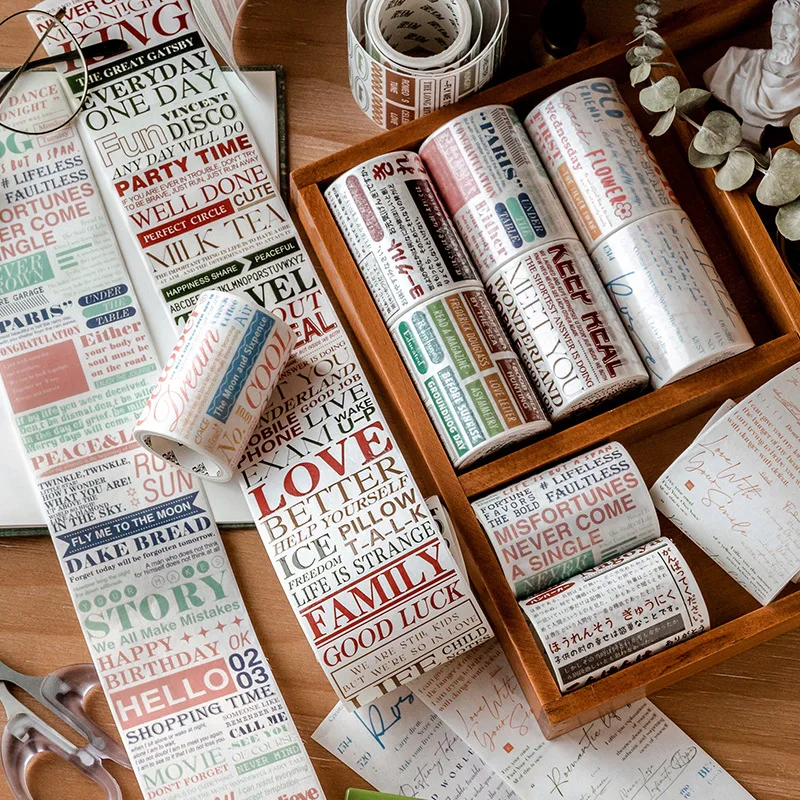 

Retro English Text Life Washi Tape Decorative Scrapbooking Sticker Label Special Oil Masking Tape Stationery School Supplies