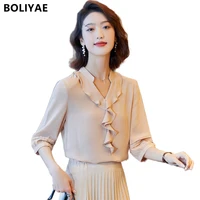 2022 style luxury plus size ol office women tops and blouse vintage long sleeve chiffon tops elegant summer short sleeve blouses