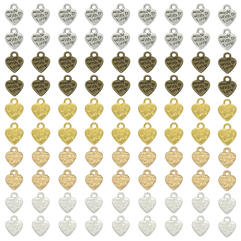 

Wholesale 5 Color 30pcs Mini Heart Shaped Made With Love Charms Alloy Metal Pendants For DIY Jewelry Accessories Making 12*10mm