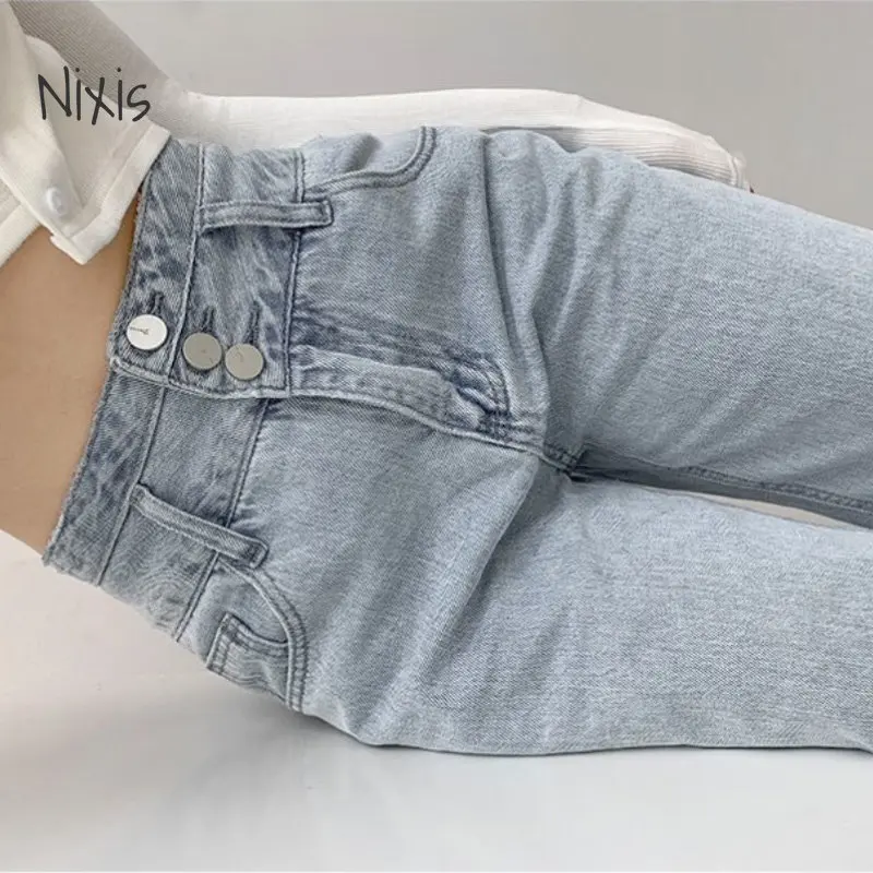 High Waist Jeans for Women Summer Baggy Straight Wide-leg Pants Light Blue Denim Trousers All-match Vintage Bottoms Plus Size