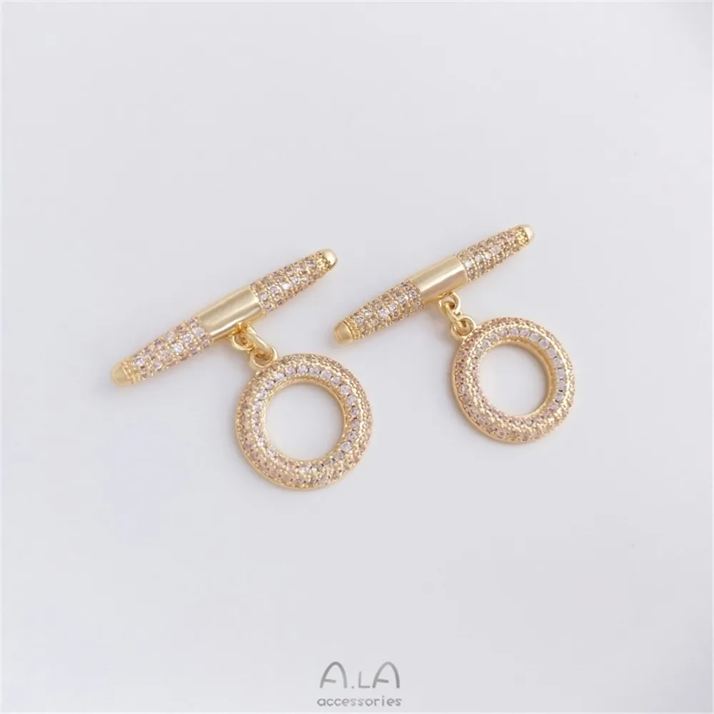 14K genuine gold micro inlaid with zircon ot buckle, high-grade round buckle, DIY pearl necklace jewelry connecting buckle