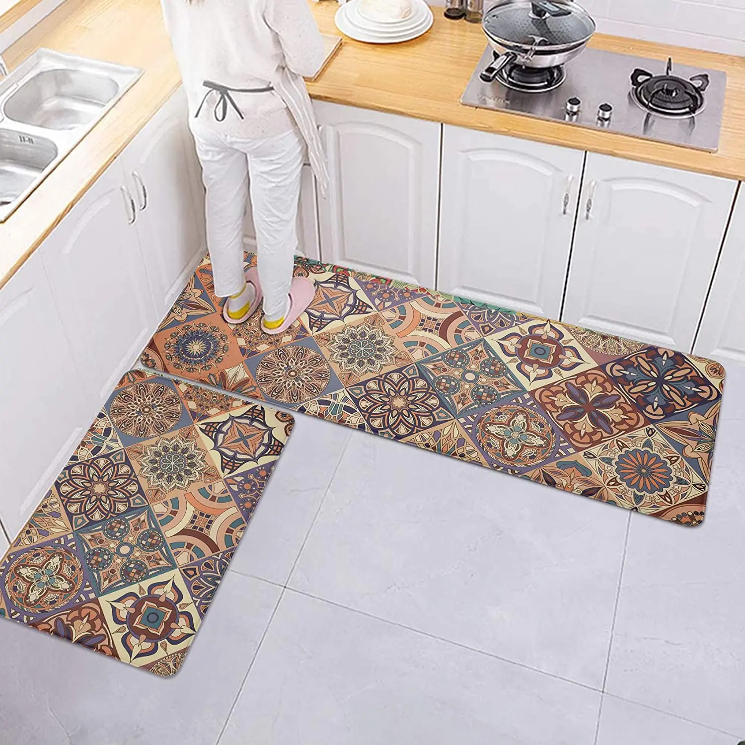 

Vintage Pattern Printed Kitchen Mats Home Door Mats Corridor Bedroom Living Room Decor Floor Rugs Washable Bathroom Floor Mats