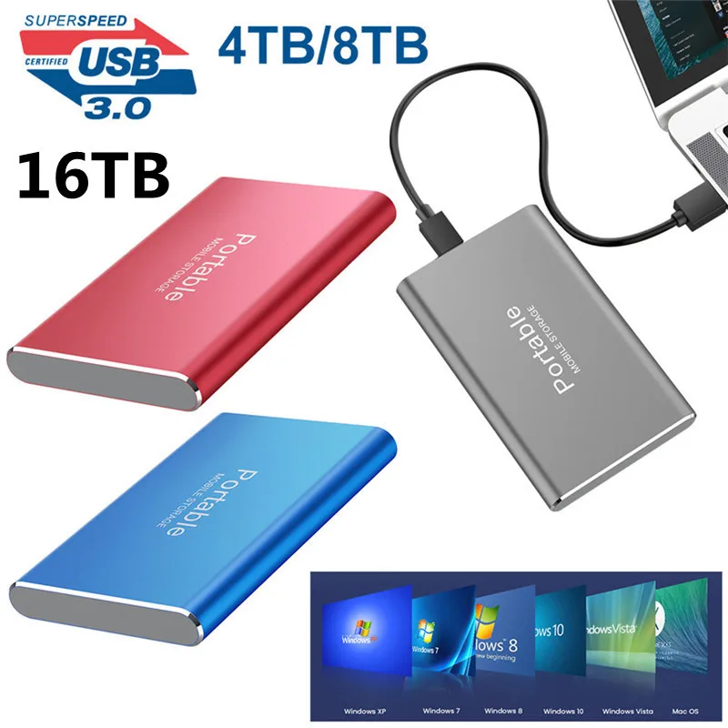 

2022 мобильный твердотельный жесткий диск HDD SSD USB3.0 500 ГБ-16 ТБ, большая емкость, расширение, высокоскоростная передача, мобильный жесткий диск