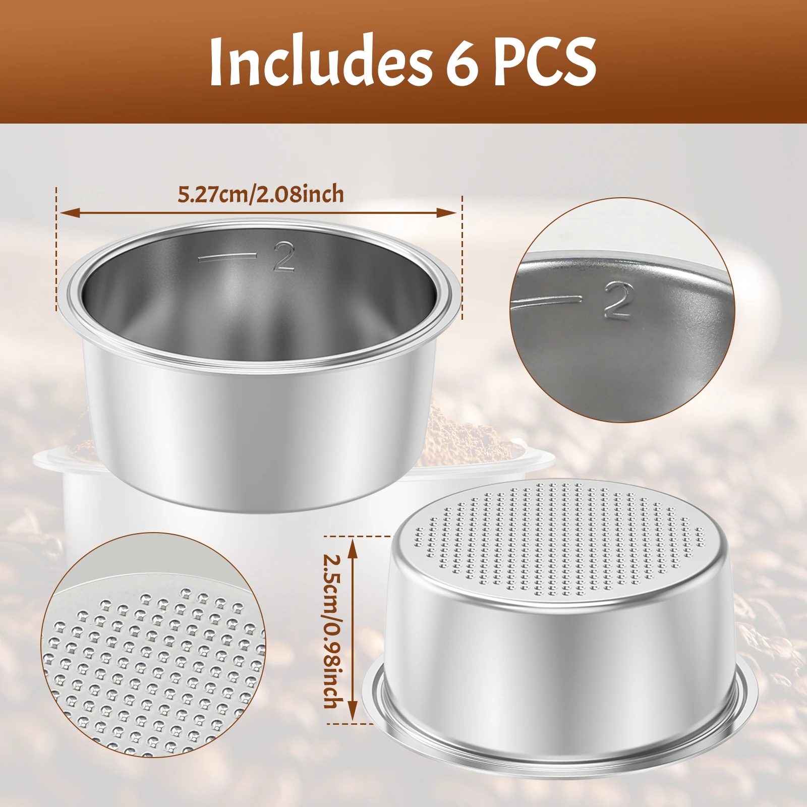 6 шт. фильтр для кофе из нержавеющей стали однослойная корзина фильтра под