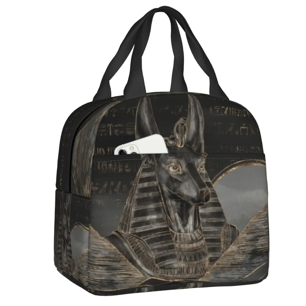 

Anubis On Egyptian Pyramids Landscape Insulated Lunch Bag for Women Resuable Ethnic Ancient Egypt Thermal Cooler Lunch Tote