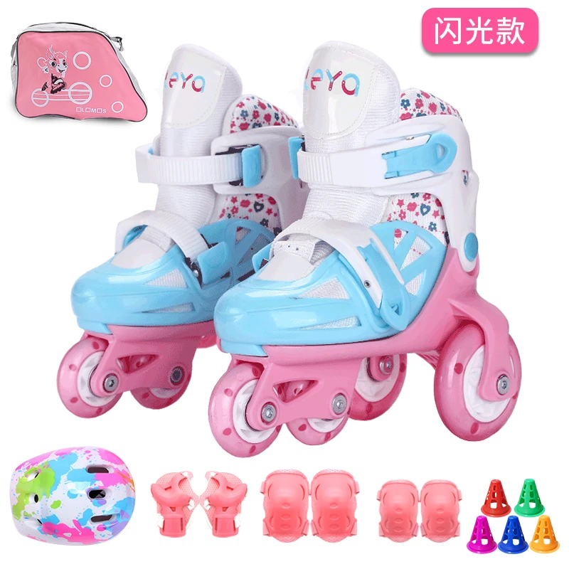 2 Size Roller Skates For Kids Adjustable 4-wheel Double Line Skating Shoes Professional PU Flashing Wheels  Beginners Children