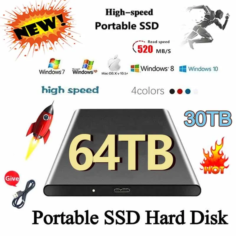 

Portable 1TB 2TB SSD 64TB External Hard Drive High-speed Mass Storage USB 3.0 Original Interface for Laptops Computer Notebook