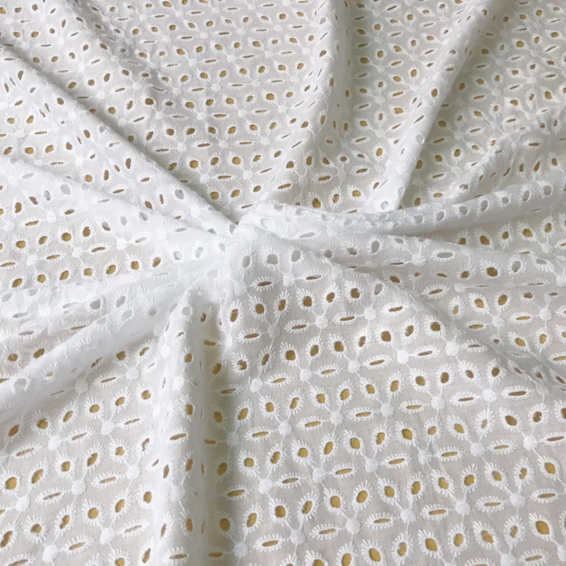 

3/5/10yard Soft Embroidered Cotton Lace Fabric Broderie Anglaise Eyelet Voile Material for Women and Girls Dress Clothes by yard