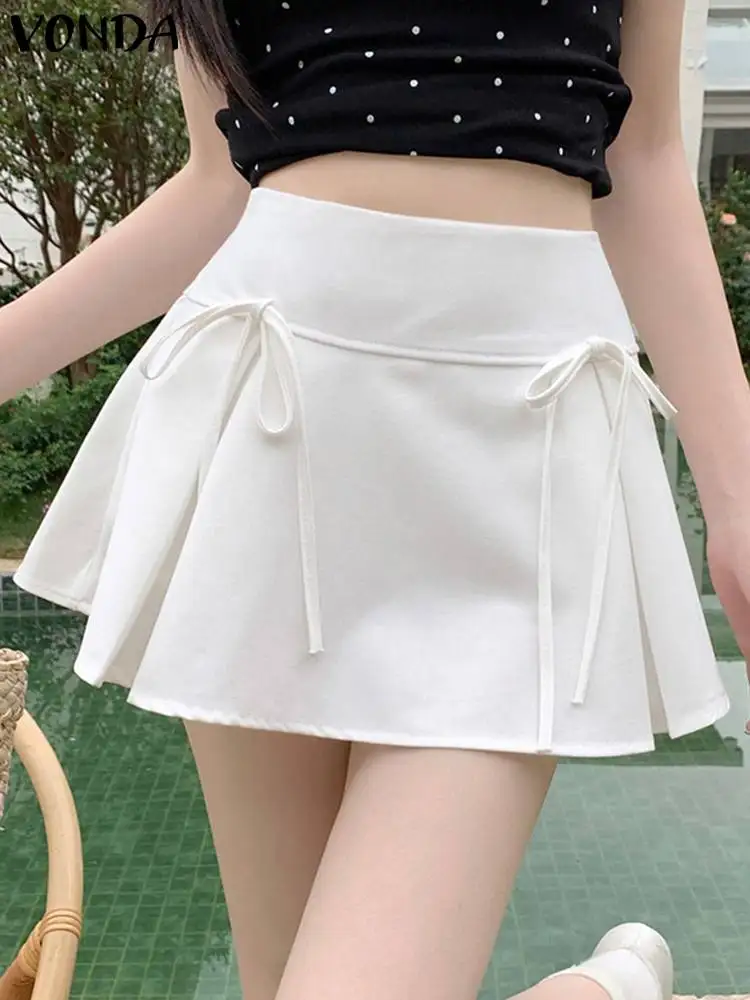 Юбка VONDA женская короткая в Корейском стиле Повседневная Свободная однотонная