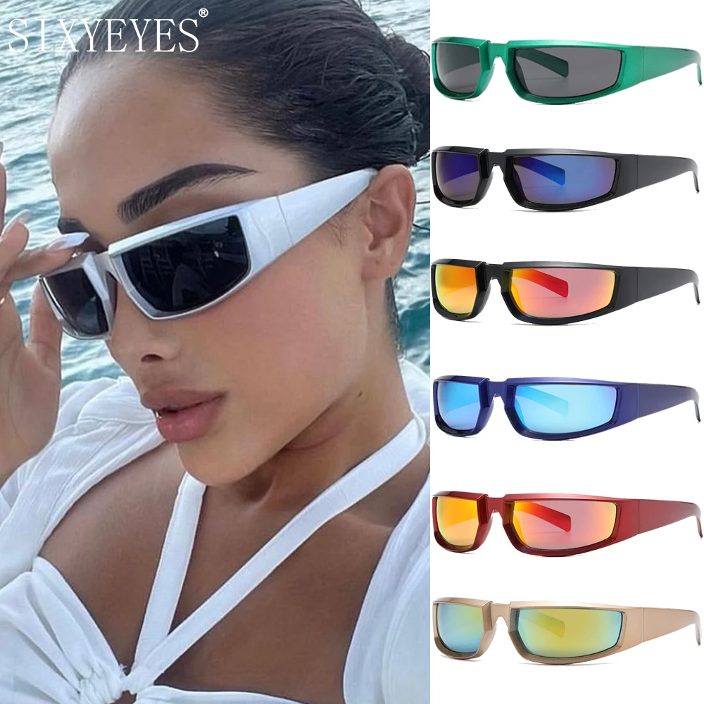 

Очки солнцезащитные Y2K зеркальные для мужчин и женщин, модные брендовые дизайнерские спортивные солнечные очки в стиле панк, с защитой UV400, с цветными зеркальными линзами