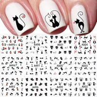12pcs black cat stickers nail decals love heart cartoon nail art water sliders tattoo decorations valentine manicure tra493 504