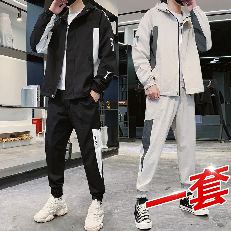 

Популярная мужская куртка из двух частей на весну и осень 2022, тонкий костюм для инструментов, мужская повседневная куртка с капюшоном для му...