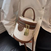 female totes shoulder crossbody messenger bag 2022 summer brand designer barrel shaped mini plaid pu leather womens handbags pu