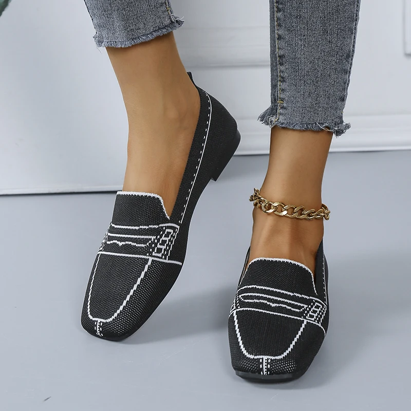 

2022 Spring Summer Women Flat Shoes Breathable Knit Comfortable Soft Sole Round Toe Girl Slip-on Casual Shoes Loafers Sandals