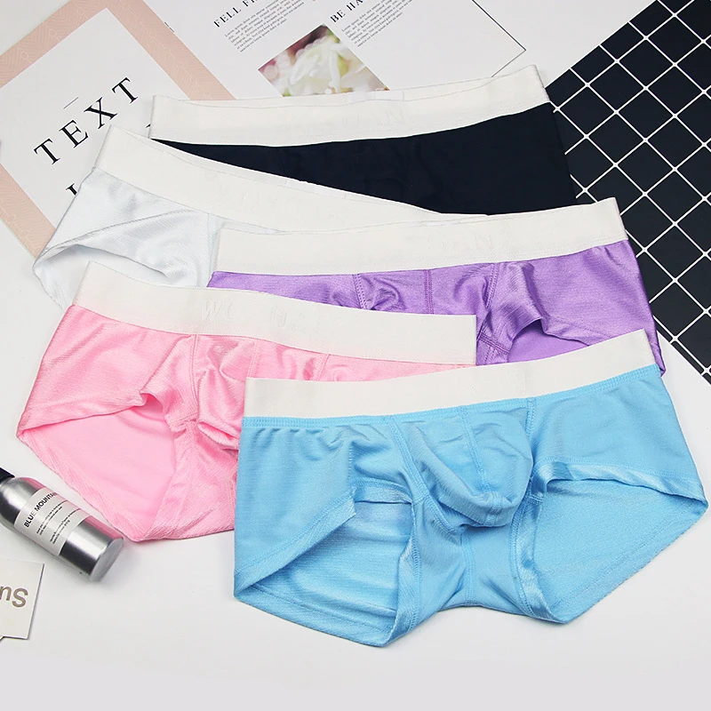 

Sexy Underwear Men Boxer Briefs U Convex Short Boxers High Elastic Breathable Silky Panties Home Underwear Sleepwear Underpants