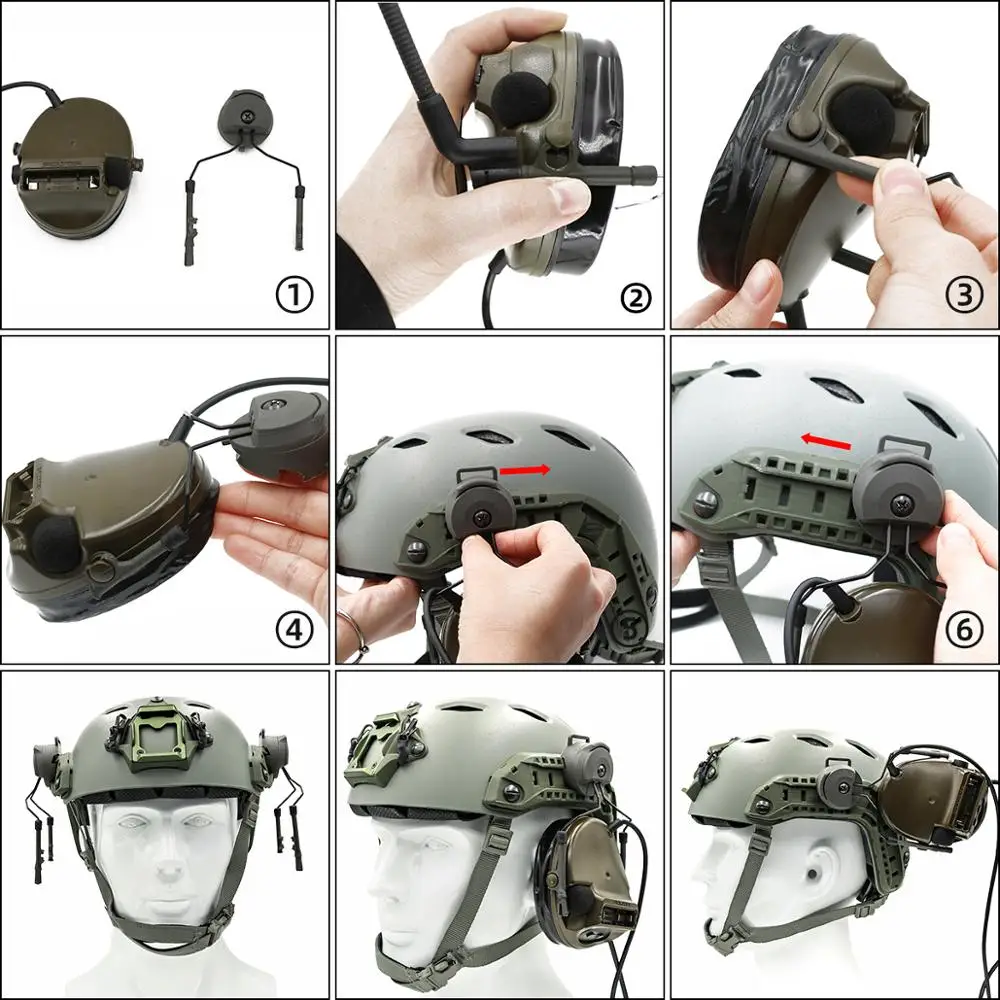 Tactical  Helmet ARC OPS-CORE Helmet Track Adapter Headphone Bracket Tactical Headphone COMTAC Bracket  -Gray