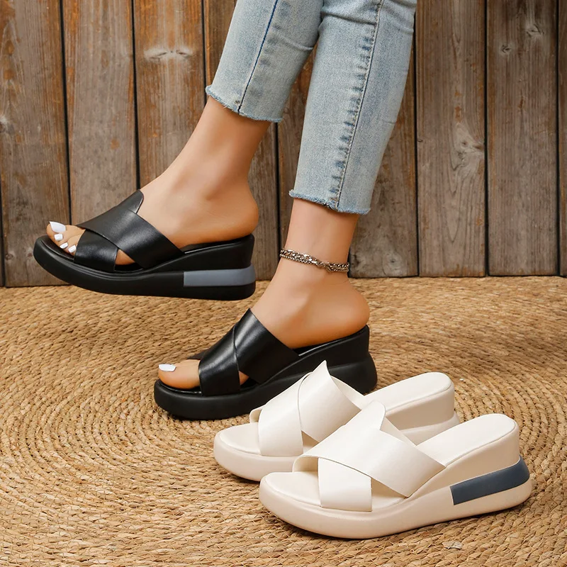 Summer Outdoor Women's Wedges Slippers Slip-On Shoes Woman Wedges Peep Toe Breathable Soft Platform Sandals Platform Shoes