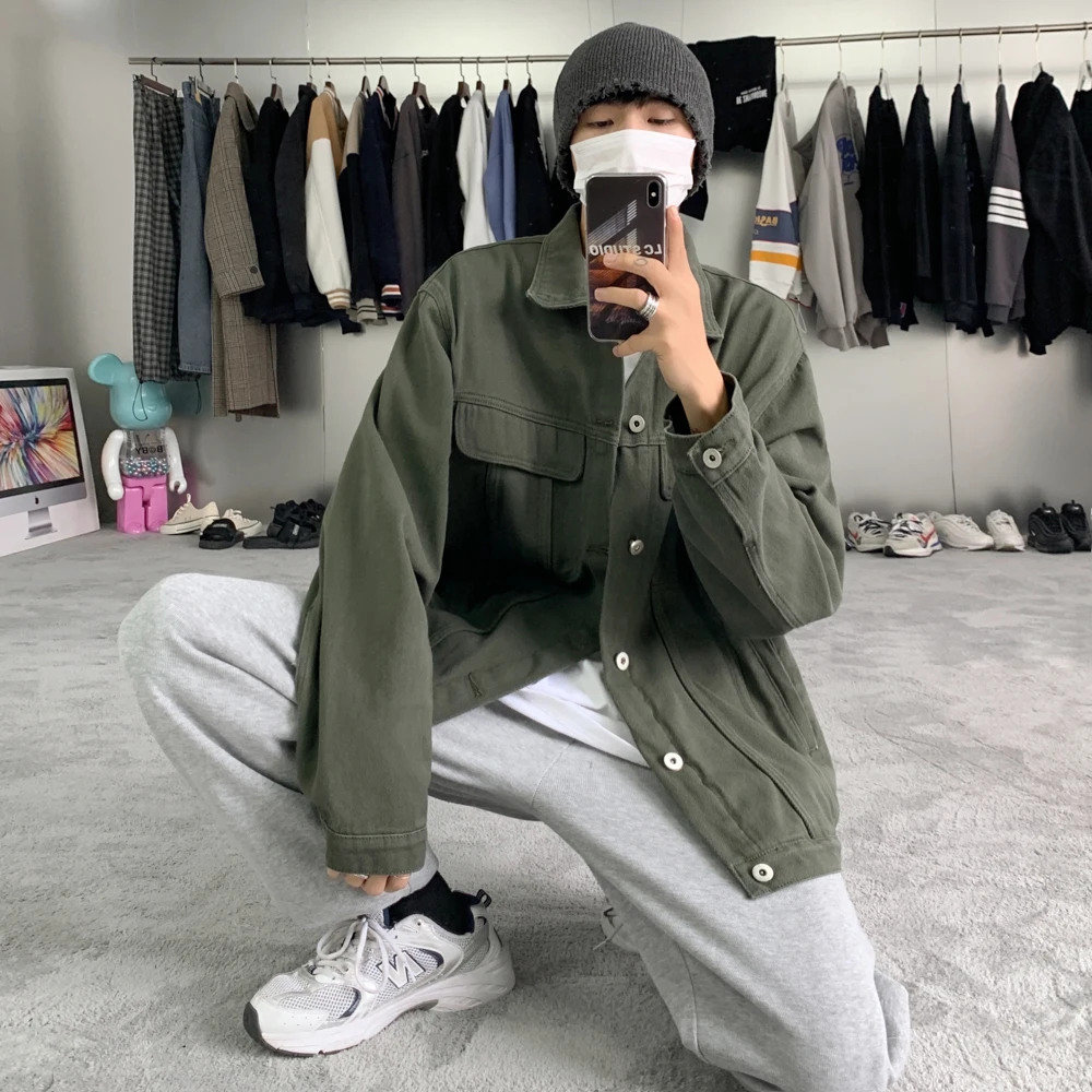 Высококачественная Белая джинсовая куртка для мужчин модные тренды в японском