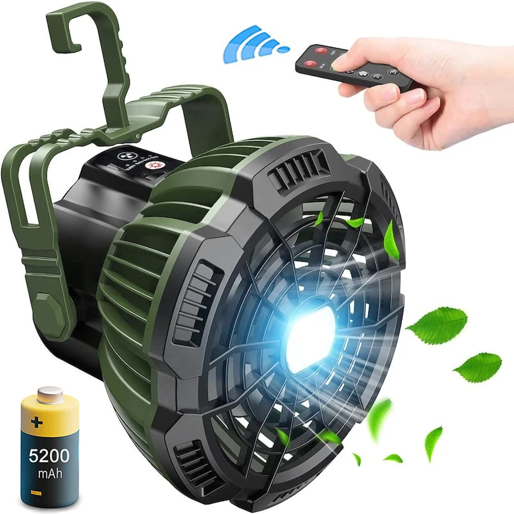 

5200mAh LED Camping Fan Lights Outdoor USB Rechargeable Tent Camping Light Travel Portable Ceiling Fan Lamp Emergency Power Bank