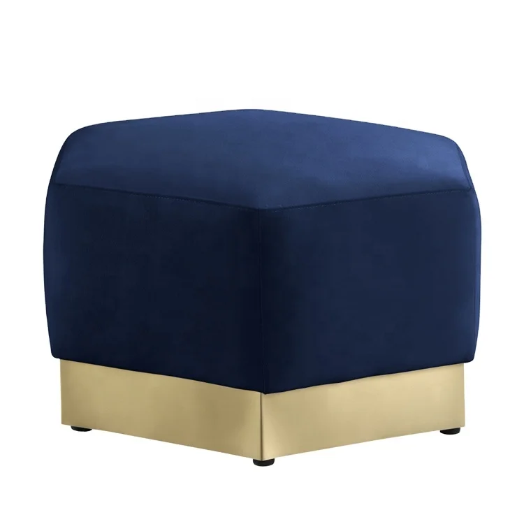 

High quality Modern Velvet Ottoman Luxury Lounge Navy blue Stool.