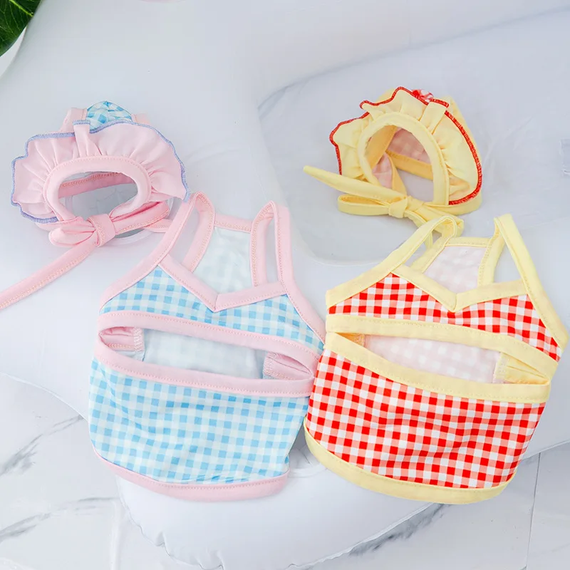

pet dog Clothes Vest for dogs Clothing Cat small plaid Print swimsuit cute thin spring Fashion girl Chihuahua pet products 2022