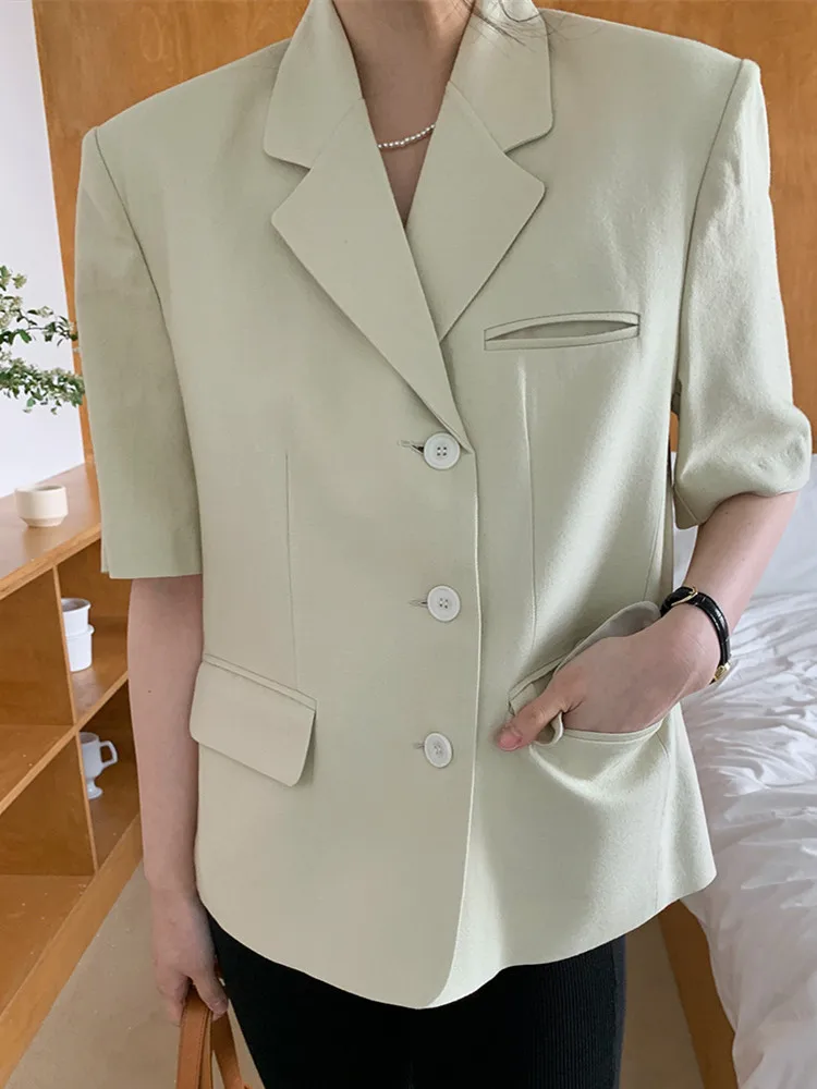 

Женская тонкая куртка с коротким рукавом, однобортный однотонный винтажный кардиган с отложным воротником в Корейском стиле на лето