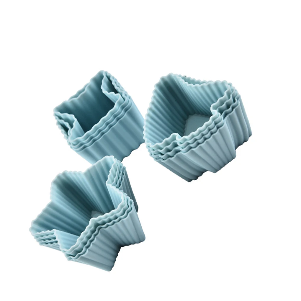 

12PCS Cups Cake Reusable Muffin Cups Silicone Moulds Cupcakes Assorted Patterns Baking Tools