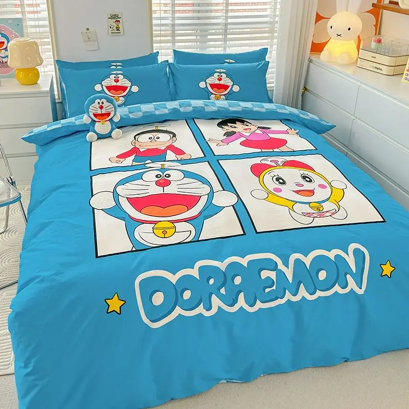 

Doraemon Jingle Bell Cat Blue Fatty Pure Cotton Children's Bedroom Four-piece Quilt Cover Sheet Dormitory Cartoon Cute Bedding