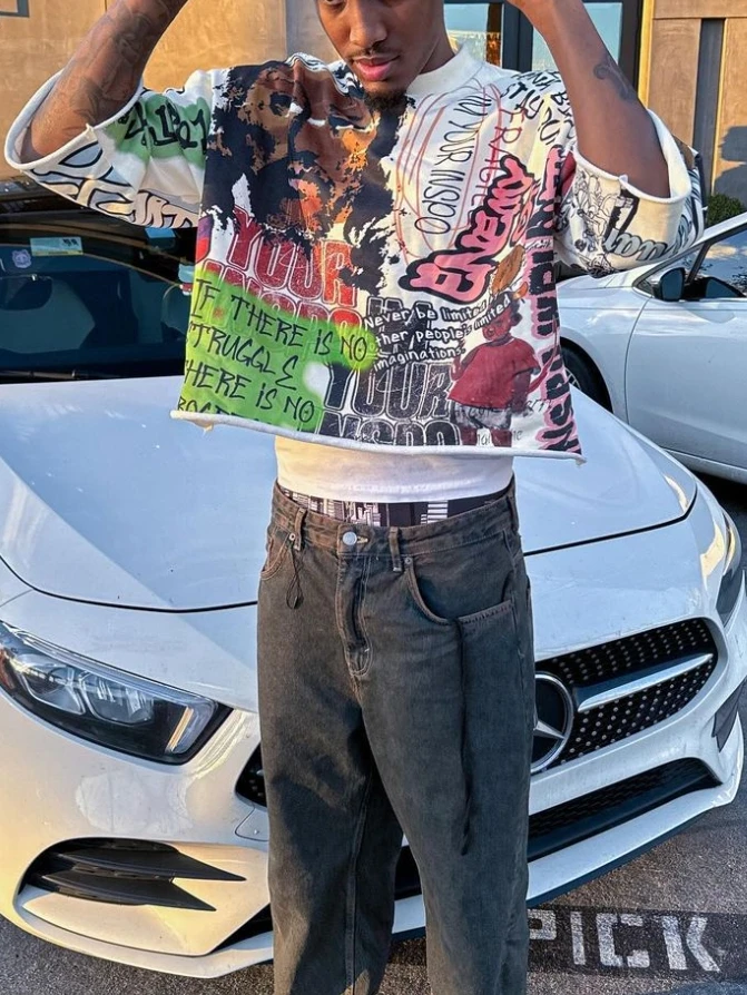 Футболка Мужская/Женская с принтом граффити модный готический Топ оверсайз в