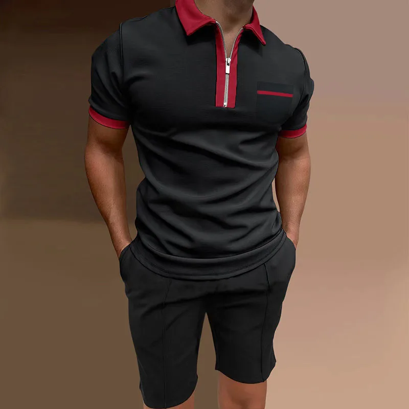 2023 summer new business suit men's short-sleeved polo shirt + shorts 2-piece casual suit men's fashion office wear