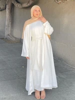 2 piece open abaya matching hijab dress muslim sets eid satin abayas for women dubai turkey inner dresses african islam clothes