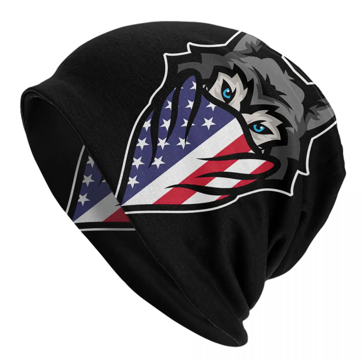 Siberian Husky US America Flag Wolf Dog Owner Pet Gift Adult Men's Women's Knit Hat Keep warm winter Funny knitted hat