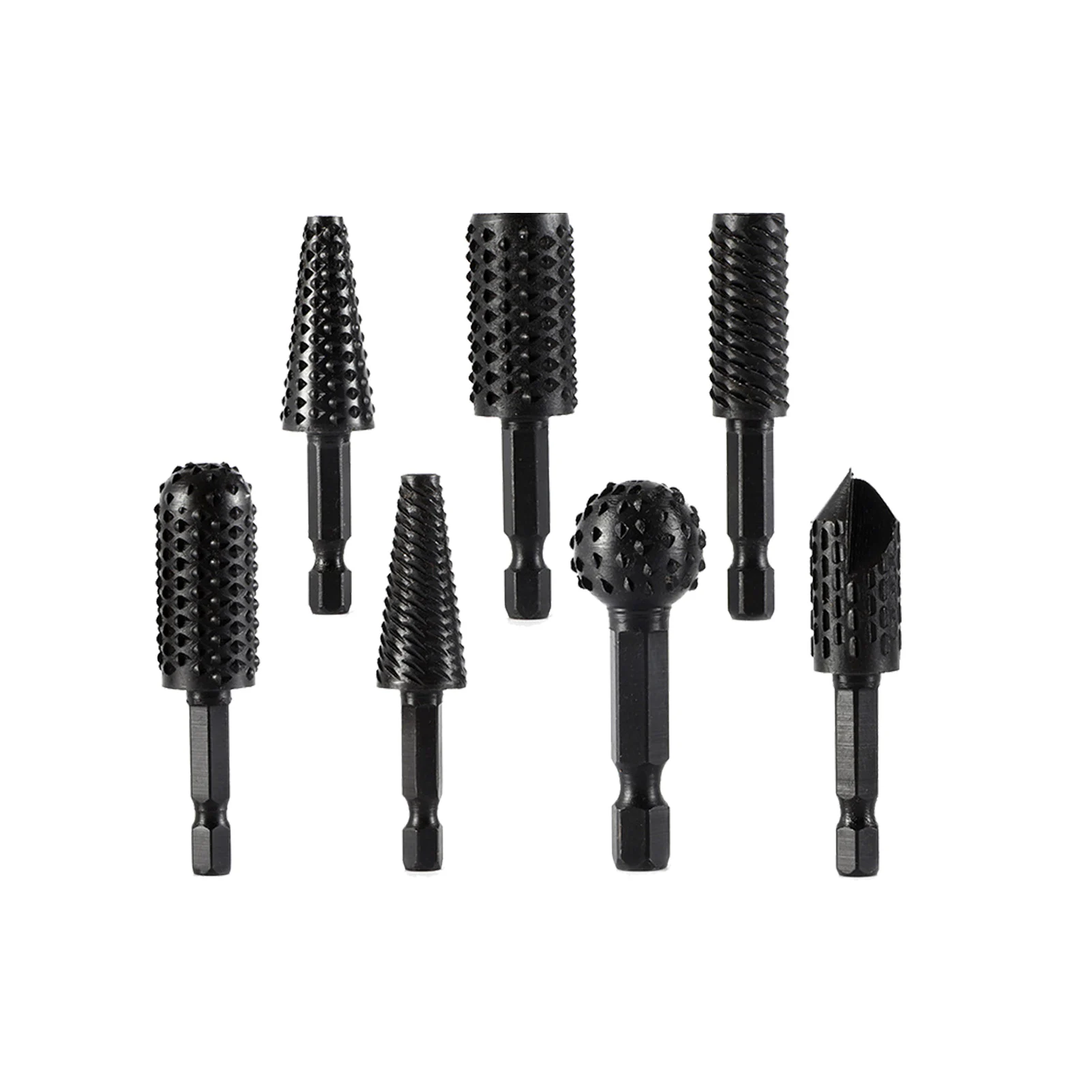 

7pcs Chamfering Reaming Polishing High Carbon Steel Hex Shank Drill Bit Cutter Burr Woodworking Tool Rotary File Set Thorn Head