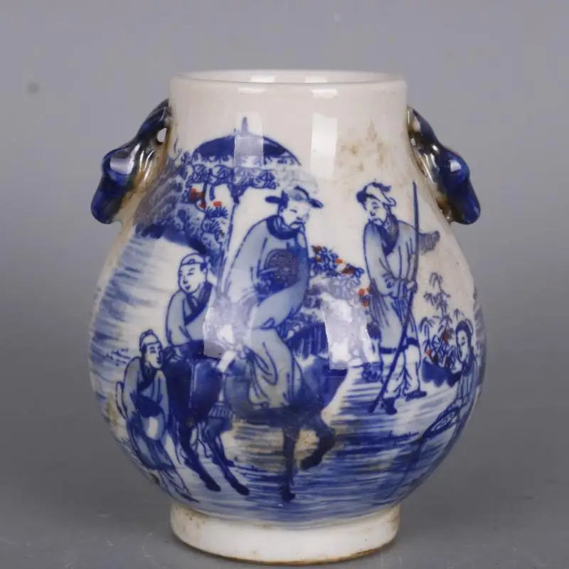 

Chinese Blue & White Porcelain Qing Qianlong Figure Design Deer Shape Vase 3.9"