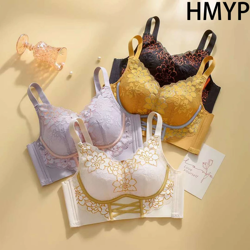 

Lace No Steel Ring Bra Anti-Sag Ventilate Small Chest Underwear Women Soft Comfort Adjustment Type Bra Gather Together Brassiere