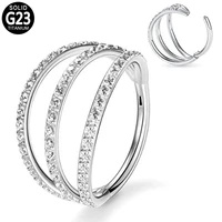 g23 titanium hinged septum clicker segment nose ring hoop 3 side cz pave lip ear cartilage helix nose stud body piercing jewelry
