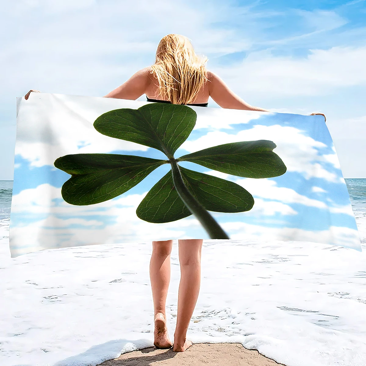 

St. Patrick's Day Extra Large Beach Towels Green Shamrock Clovers Leaf Bath Towel Soft Absorbent Sand Free Quick Dry Pool Towels