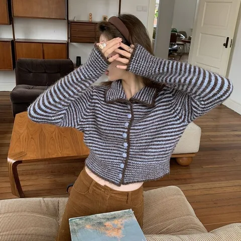 Neploe Короткий винтажный кардиган в полоску