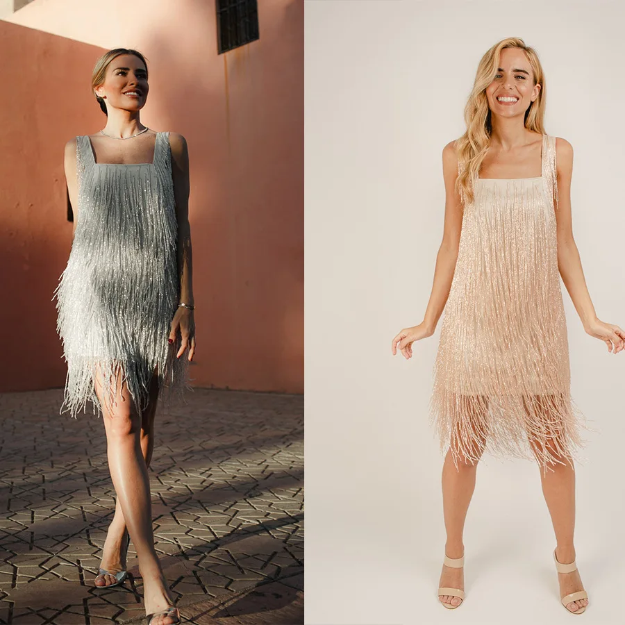 

2022 Spring Summer New Tassel Sleeveless Short Dress High Waist Strap Type Solid Color Women's Clothing Sexy Mini Dress