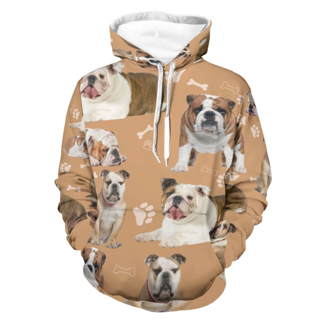 

English Bulldog Men's Hoodies Fashion Long Sleeve Hooded Sweatshirt Casual Clothes Plus Size 5XL Customization for Customers