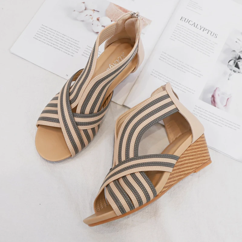 

Сандалии женские на танкетке, богемные римские сандалии с открытым носком, модная обувь с открытым носком, лето 2022