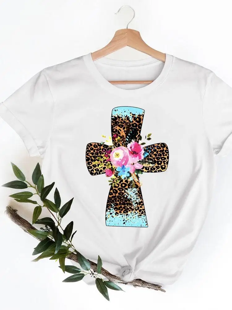 

Leopard Flower Faith Clothing Women T Clothes Print T-shirts Short Sleeve Ladies Summer Casual Fashion Female Graphic Tee