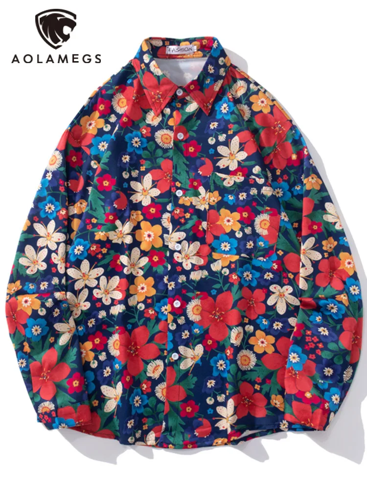 

Aolamegs рубашка для мужчин Красочные эстетики подсолнухи топы с длинными рукавами модные Универсальные весенние Бермуды для пляжа высокое ка...