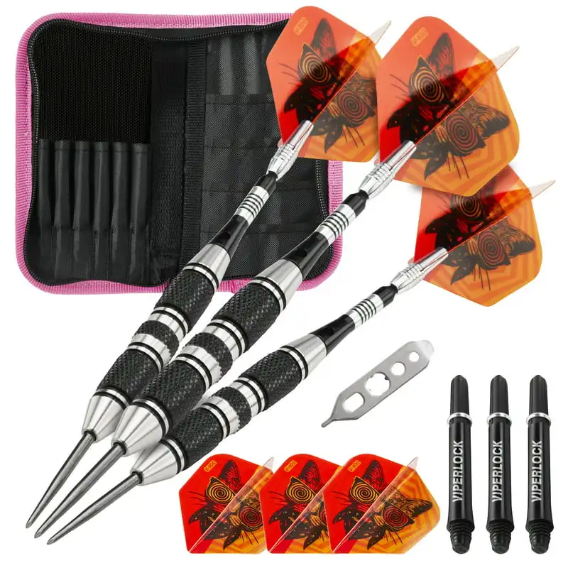 

The Freak Steel Tip Darts 3 Knurled Rings Barrel 22 Grams and Casemaster Deluxe Pink Nylon Case