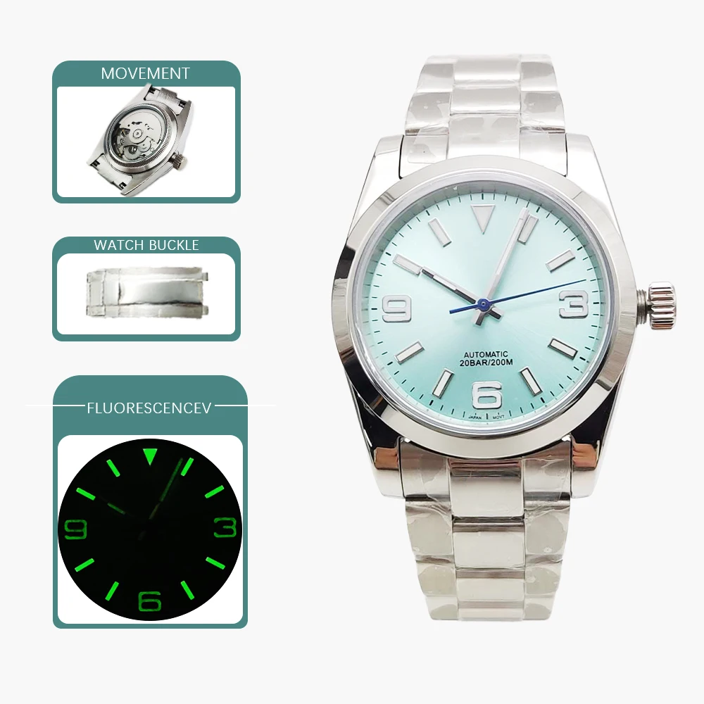 36/39 мм модные женские/мужские механические часы со светящимся циферблатом