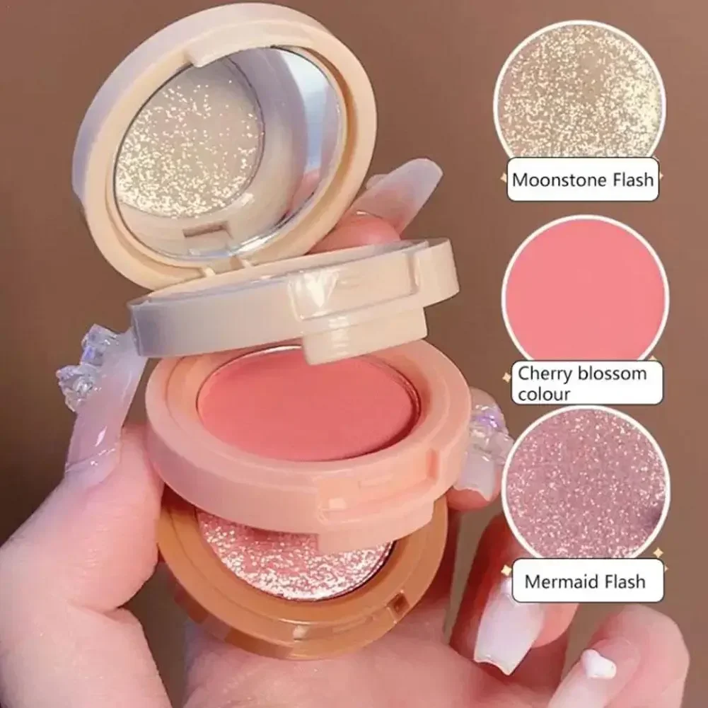 z różem i rozświetlaczem 3 w 1 paleta prasowanego proszku do makijażu Shimmer Bronzer pomarańczowo-różowy matowy róż policzków Glow Face