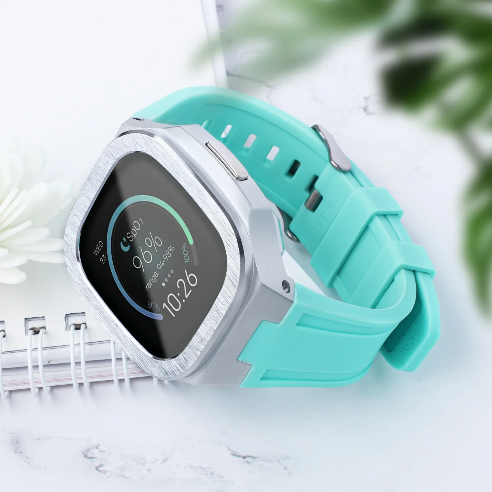 Latest Modification Kit Fitbit Watch for Sense Versa 3 Rubber Strap Metal Nautilus Protective Case Band for Fitbit Versa3 Sense